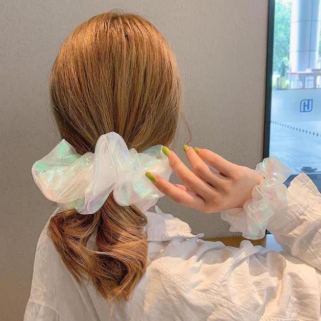 Dây buộc tóc bằng cao su bọc Organza lấp lánh dễ thương cho nữ C48