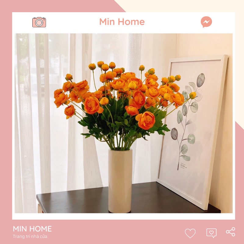 Cành Hoa Trà Mao Lương Hoa Giả Loại 3 Bông 1 Nụ Hàng Cao Cấp.