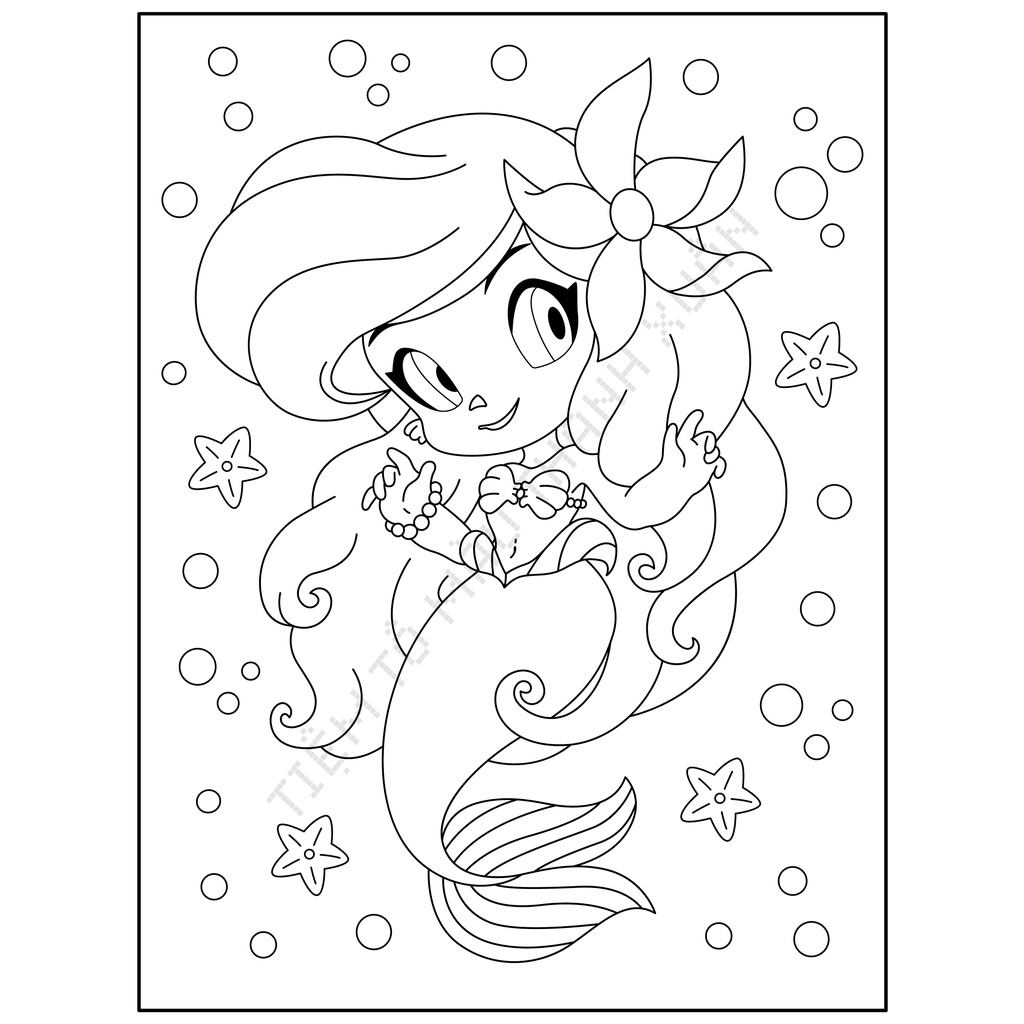 Set 30 Tờ Tranh Tô Màu Nàng Tiên Cá Cho Bé Size A5 Màu Sáp, Màu Chì - Tiệm Tô Màu Thanh Xuân