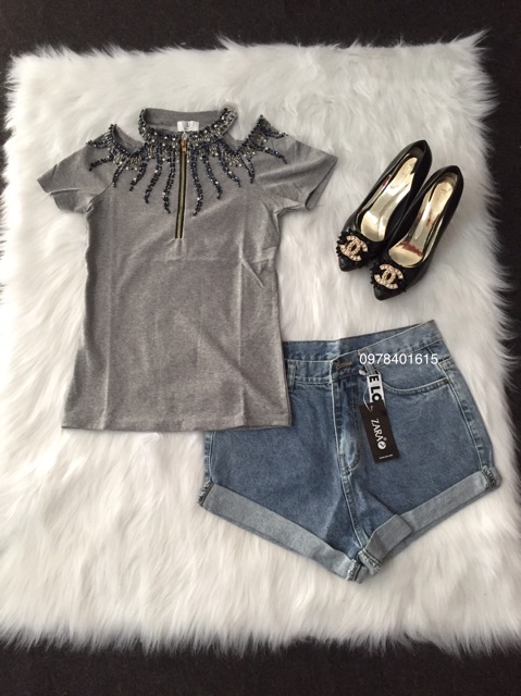 ÁO THUN HỞ VAI ĐÍNH HẠT PHALÊ