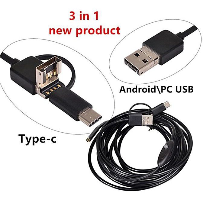 Camera 3in1 Endoscope 8mm dài 2m