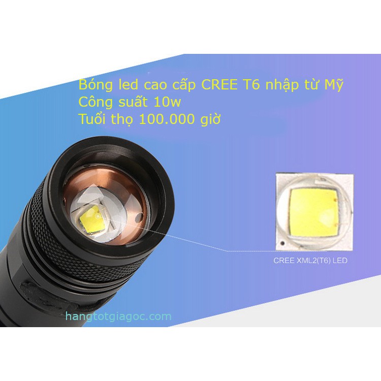 Đèn pin led siêu sáng Supfire A2 pin Lithium, sạc USB –