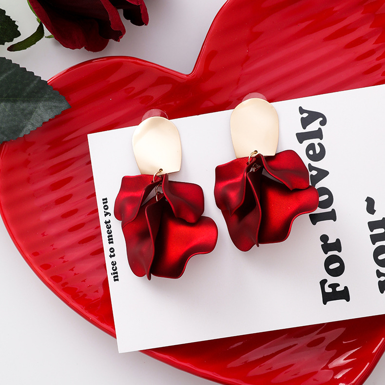 Khuyên Tai Dáng Dài Thiết Kế Hình Cánh Hoa Phong Cách Retro Dễ Thương