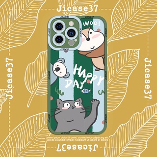 Ốp lưng iphone và samsung xiaomi oppo cạnh vuông Jicase Happy day mèo đen 