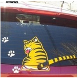 Decal hình con chú mèo màu vàng sticker tem miếng dán trang trí xe hơi ô tô kính chắn gió sau