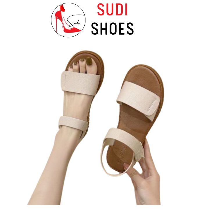 Sandal nữ quai bản to 3 màu đơn giản be, đen, trắng phù hợp với học sinh, sinh viên, công sở SUDI SD011-AKA