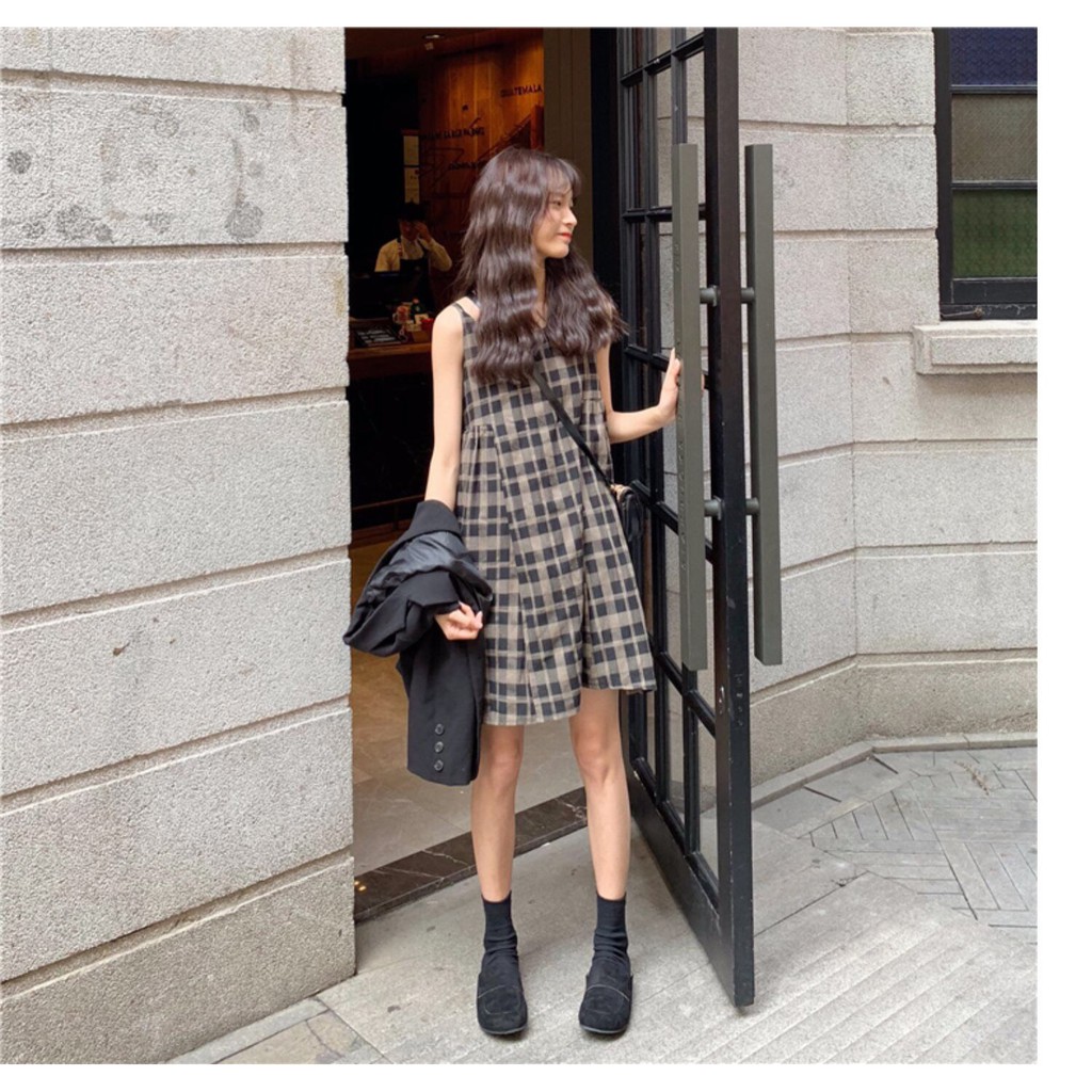 VÁY BABYDOLL HAI DÂY HỌA TIẾT KẺ CARO CỰC XINH