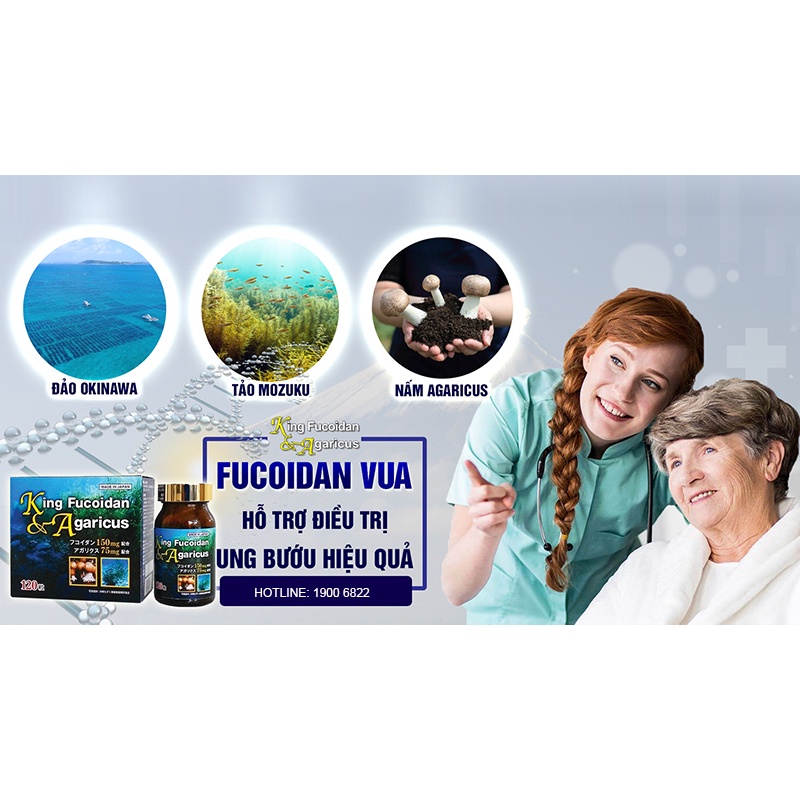 King Fucoidan &amp; Agaricus Nhật Bản Giúp Nâng Cao Miễn Dịch &amp; Giảm Tác Hại Hóa Xạ Trị Bệnh Nhân Ung Thư (Hộp 60-120 Viên)
