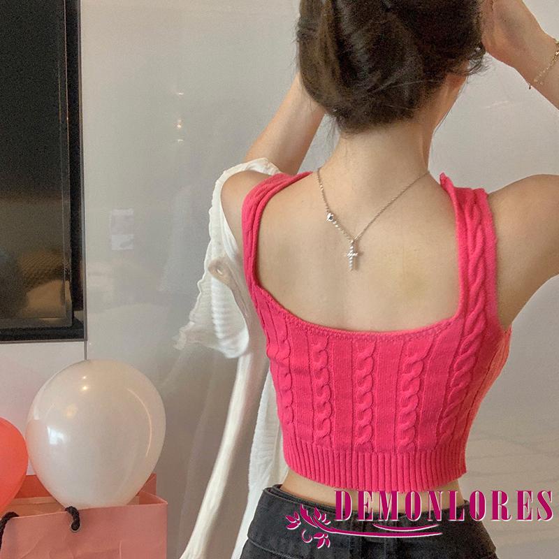 Áo Lửng Hai Dây Cổ Chữ U Thêu Chữ Thời Trang Quyến Rũ Dành Cho Nữ