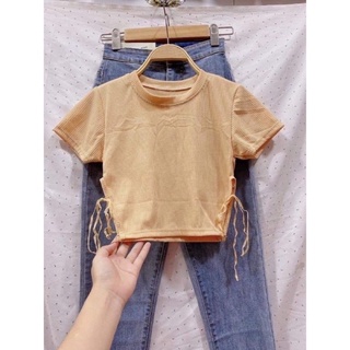 Áo croptop thắt dây eo 2 bên thun gân
