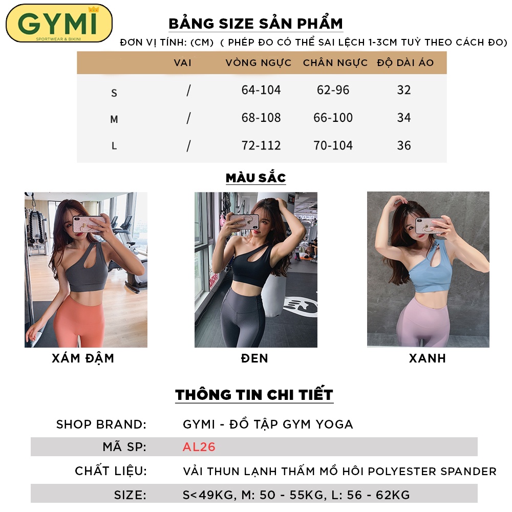 Áo bra tập gym yoga nữ GYMI AL26 dáng dây chéo lệch vai sexy thể thao chất thun lạnh phối lưới co giãn