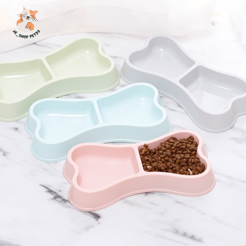 Bát ăn 2 ngăn hình xương cho chó mèo thú cưng