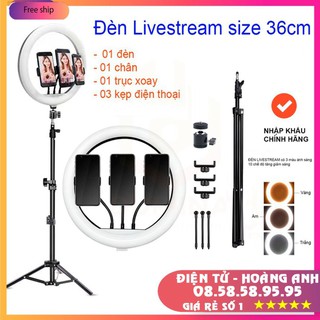 Đèn Livestream size 36 cm + chân 2m1+3 kẹp điện thoại, hỗ trợ chụp ảnh make up trang điểm nhiều chế độ sáng