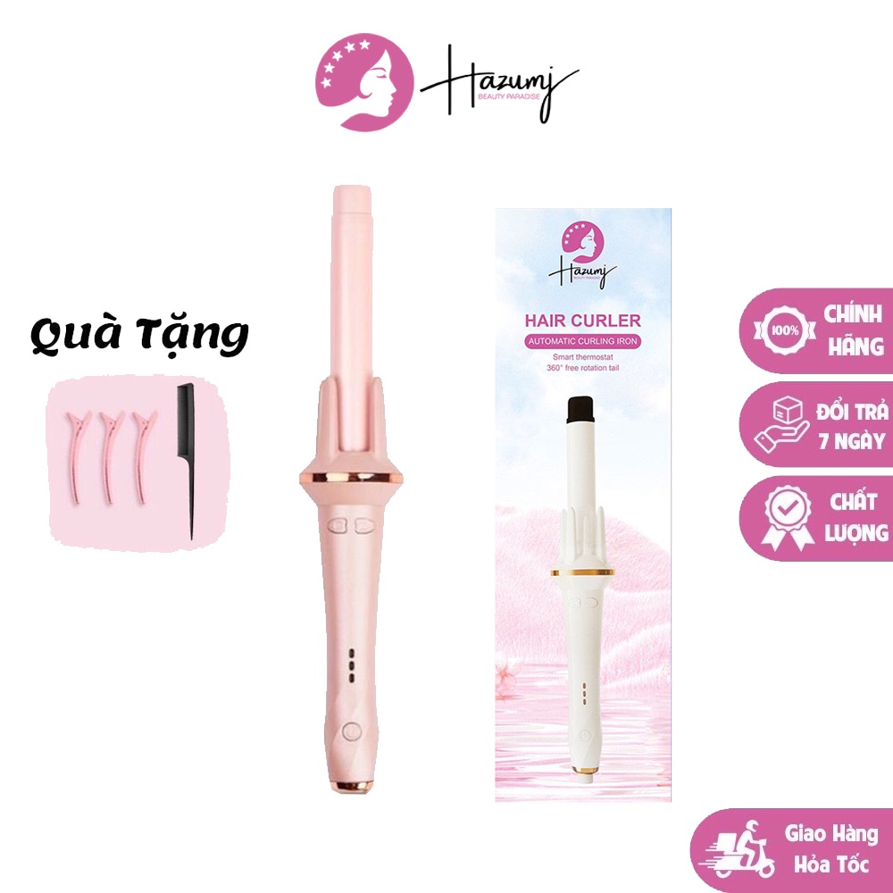 Máy uốn tóc xoăn sóng tự động HAZUMJ chính hãng, máy làm tóc tự xoay cao cấp chất liệu gốm sứ size 28mm