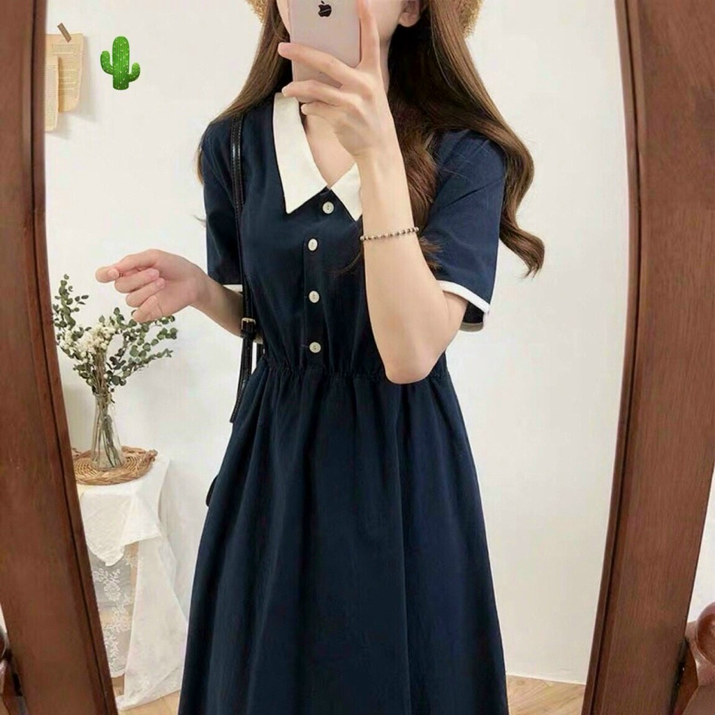 [Mẩu Hot] Đầm Suông Tiểu Thư Cổ Bẻ Chất Kate Mềm Mại