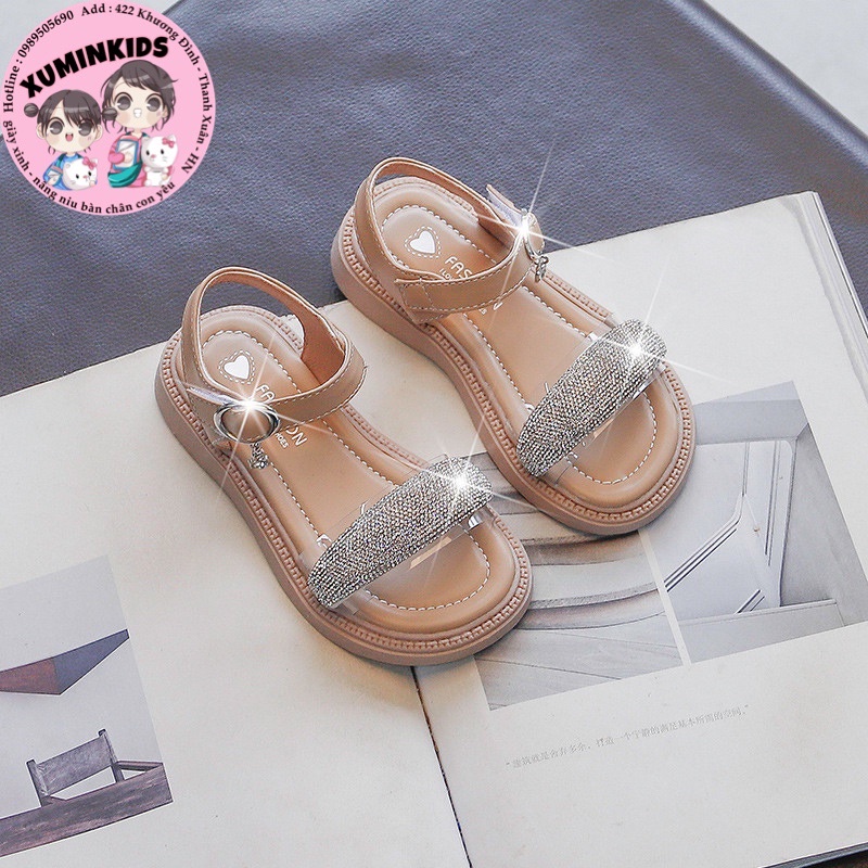 Dép sandal cho bé gái đính đá lấp lánh hàng Quảng Châu cao cấp cho bé từ 1 đến 12 tuổi