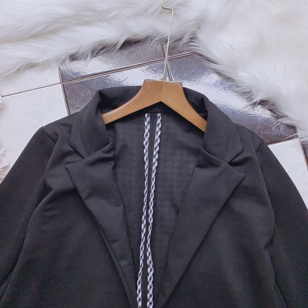 Áo khoác vest oversize tay dài màu đen thời trang Ulzzang