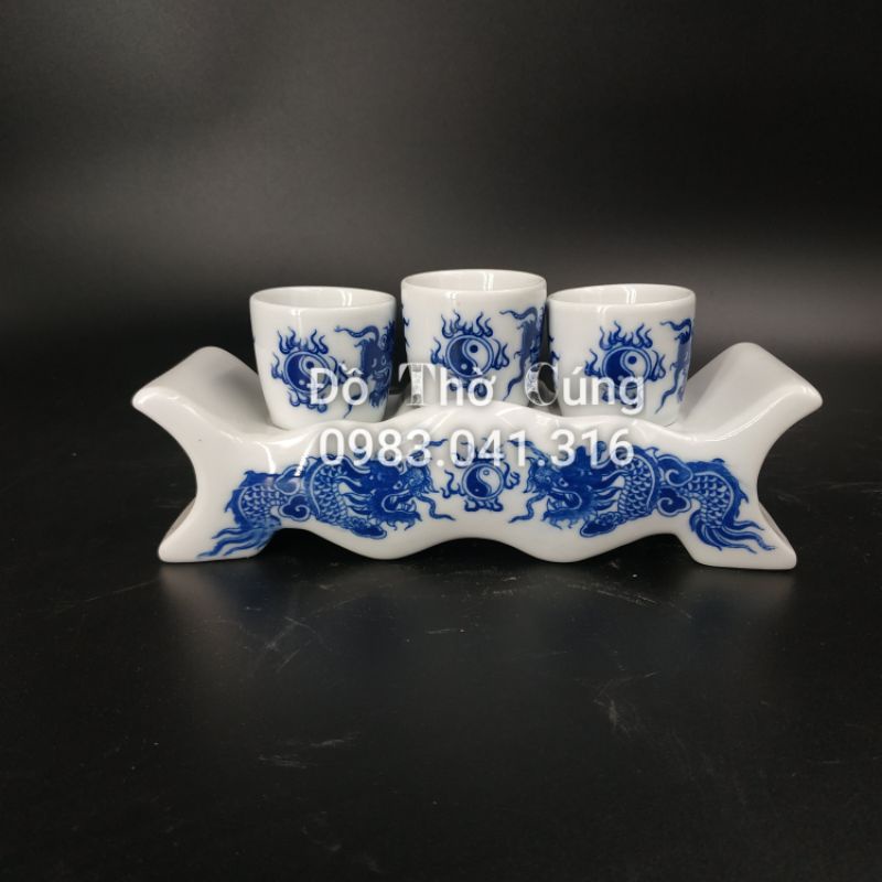 Bộ đồ thờ gia tiên men xanh cổ lam (3D)
