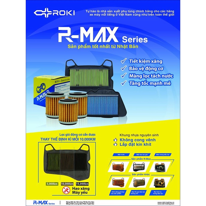 Lọc gió R-MAX-G của ROKI JAPAN cho xe Yamaha Grande,