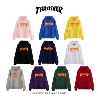 Áo Sweater Tay Dài Lót Nhung In Chữ Thrasher Maya Màu Xanh Lá Đậm Cá Tính