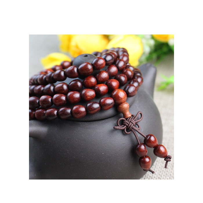 Vòng gỗ 108 hạt đàn hương đỏ hạt hình giọt nước