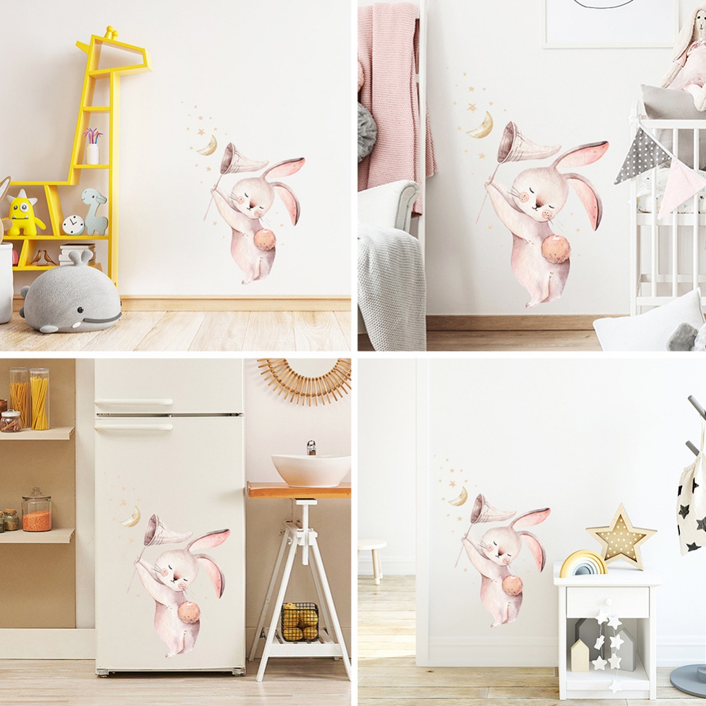 Miếng Dán Tường Trang Trí Hình Thỏ Mặt Trăng Ngôi Sao Dễ Thương
