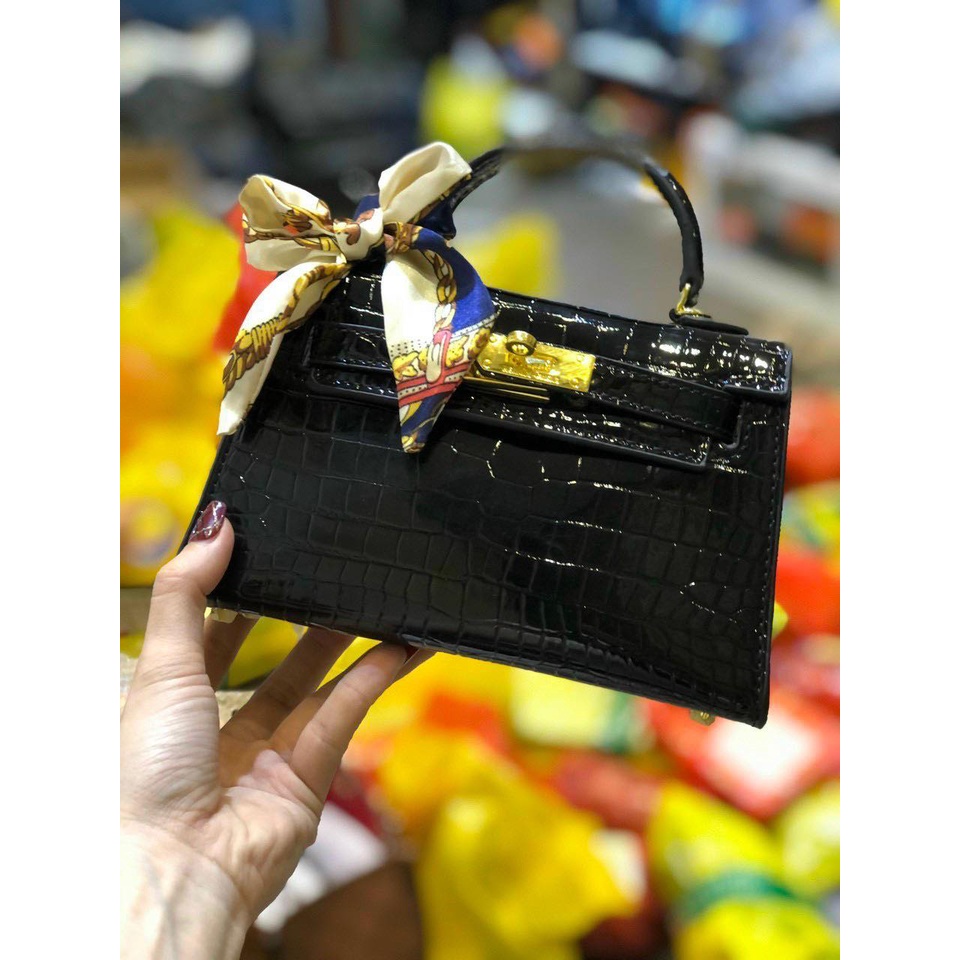Túi Xách HM kelly Bản DA Rắn Bóng sz19,22cm Hàng Cao Cấp-Tặng Khăn Lụa