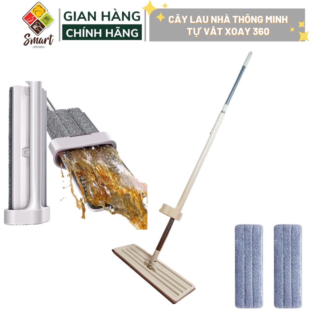 Cây lau nhà, chổi lau nhà thông minh tự vắt xoay 360 độ Spin Mop, vắt nước cực khô, tặng kèm 2 bông lau
