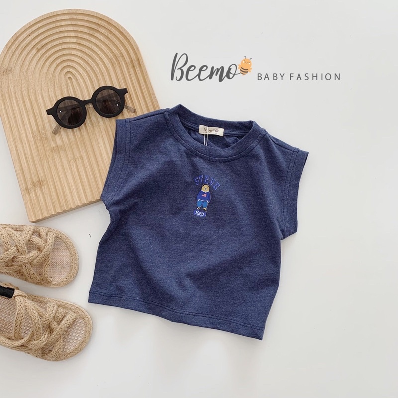 Áo thun cộc tay bé trai bé gái Beemo in hình gấu Steve phong cách Hàn Quốc cực xinh, Áo thun ba lỗ cho bé 6 màu cực xinh