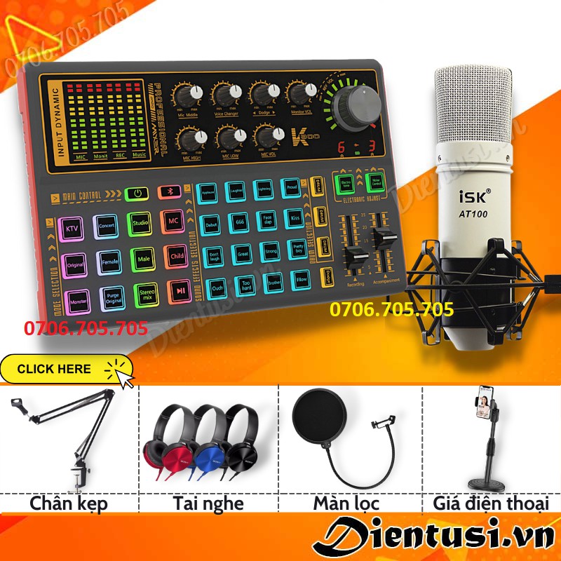 Combo Sound Card K300 Autotune Và Micro Thu Âm ISK At100 Livestream Chuyên Nghiệp