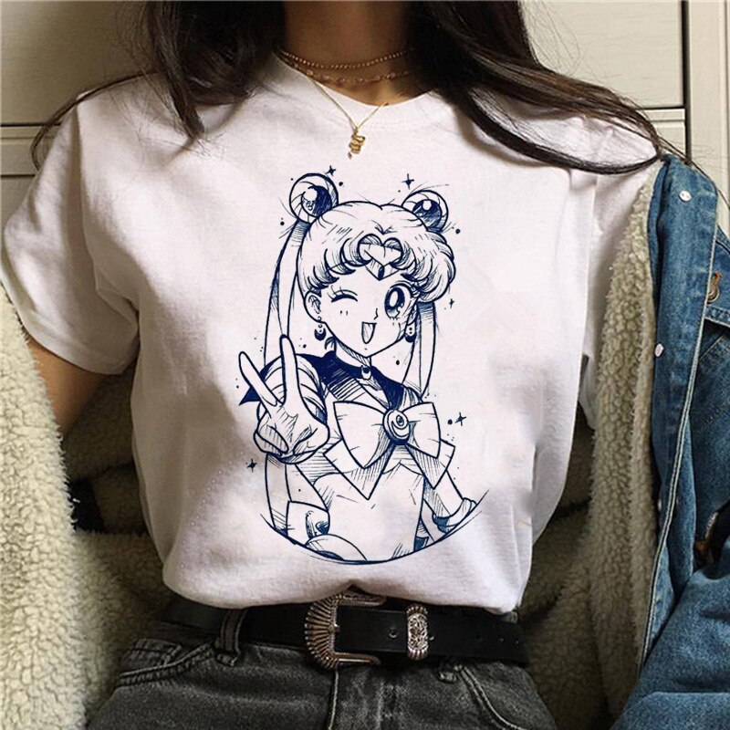 SAILOR MOON Áo Thun Nữ In Hình Thủy Thủ Mặt Trăng Phong Cách Harajuku 90s