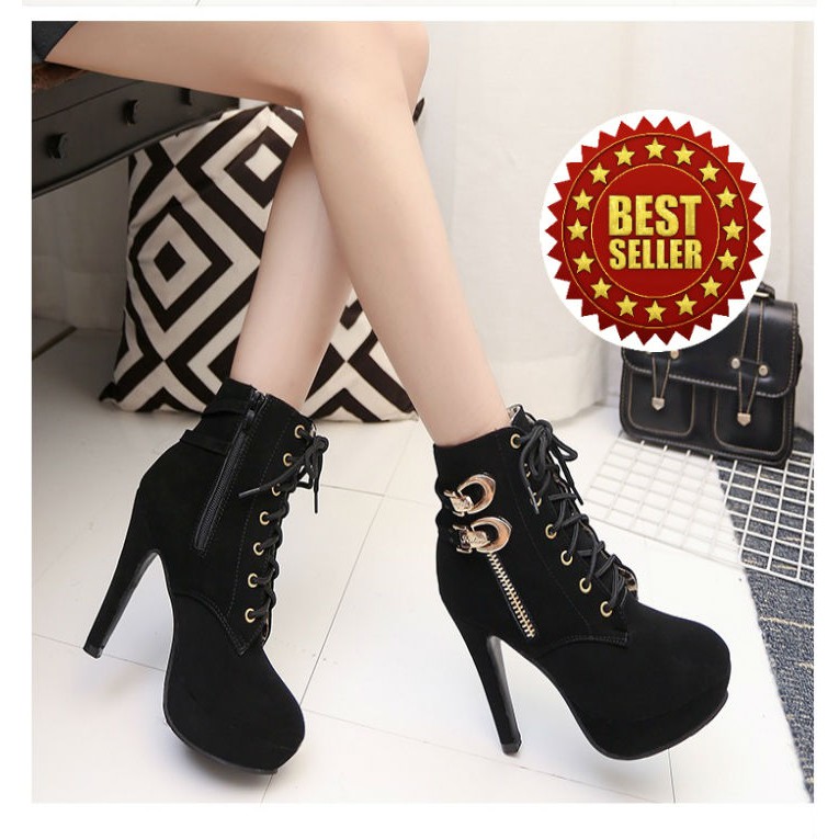 Giày boot cao gót thắt dây korea
