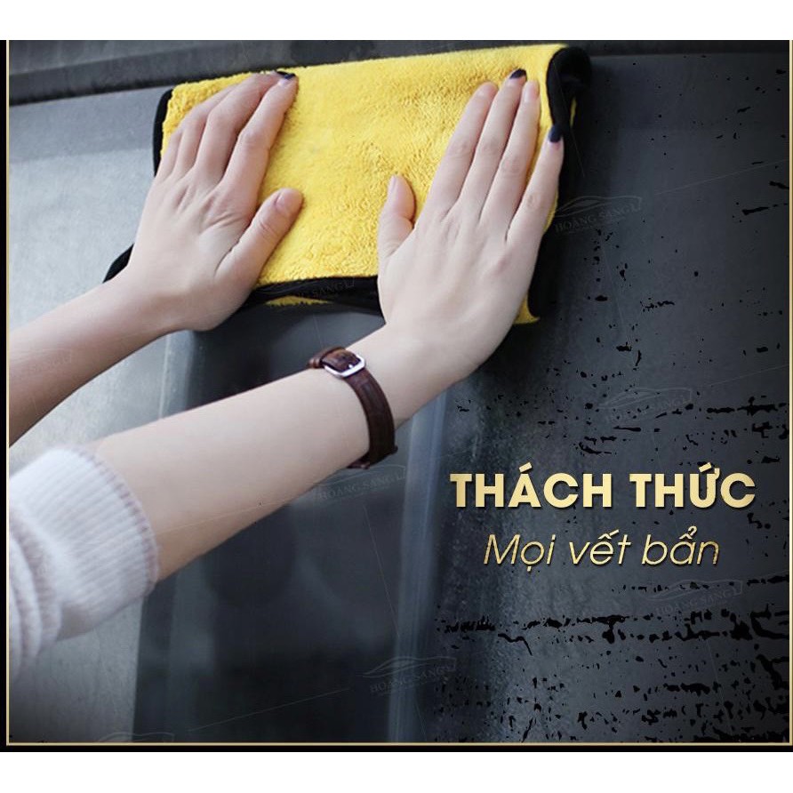 Khăn microfiber 2 mặt 2 lớp vàng ghi siêu dầy siêu thấm nước size 30x60cm