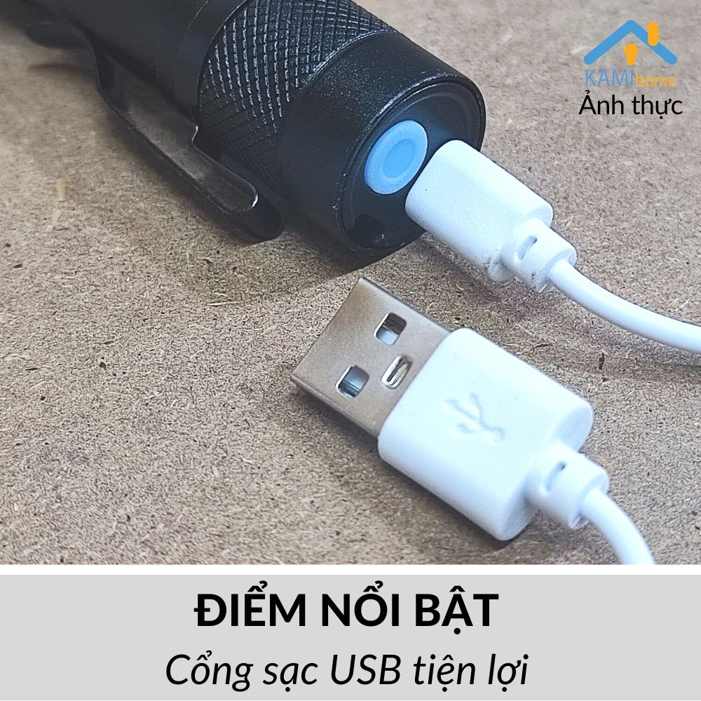 Đèn pin mini siêu sáng sạc tích điện có đèn led phụ mã 38037