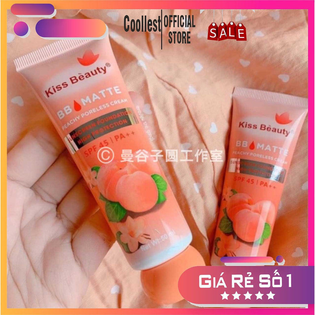 {HotTrend}Kem nền BB Cream đào 2in1 của Kiss Beauty (có chống nắng SPF45 và che khuyết điểm)_*Freeship**