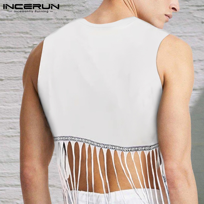 Áo thun ba lỗ INCERUN màu trắng thời trang cho nam