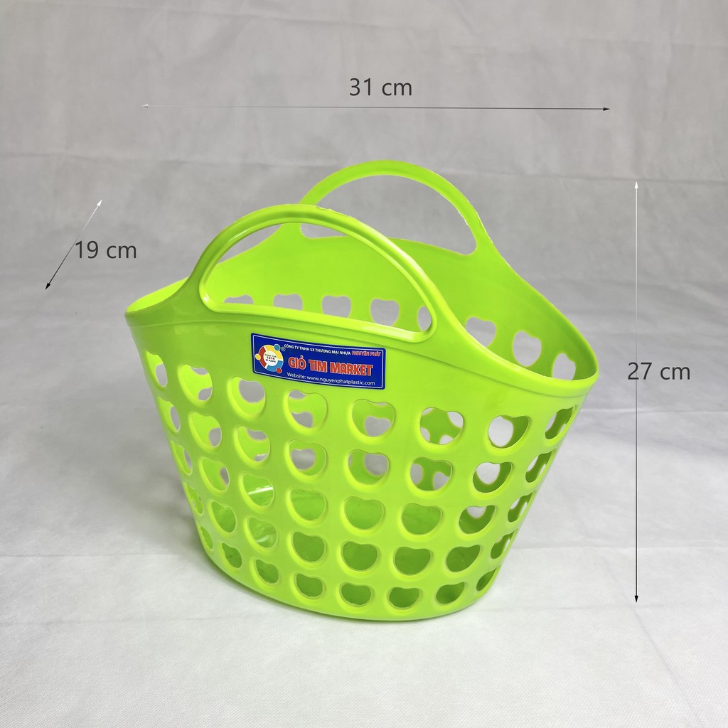 Giỏ xách nhựa đi chợ Nguyên Phát, lỗ tim nhỏ, size nhỏ, trung, đại, 4 màu sắc, nhựa pp chính phẩm an toàn cho sức khỏe