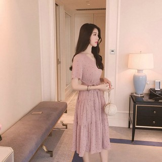 Đầm bầu voan chấm bi nhí