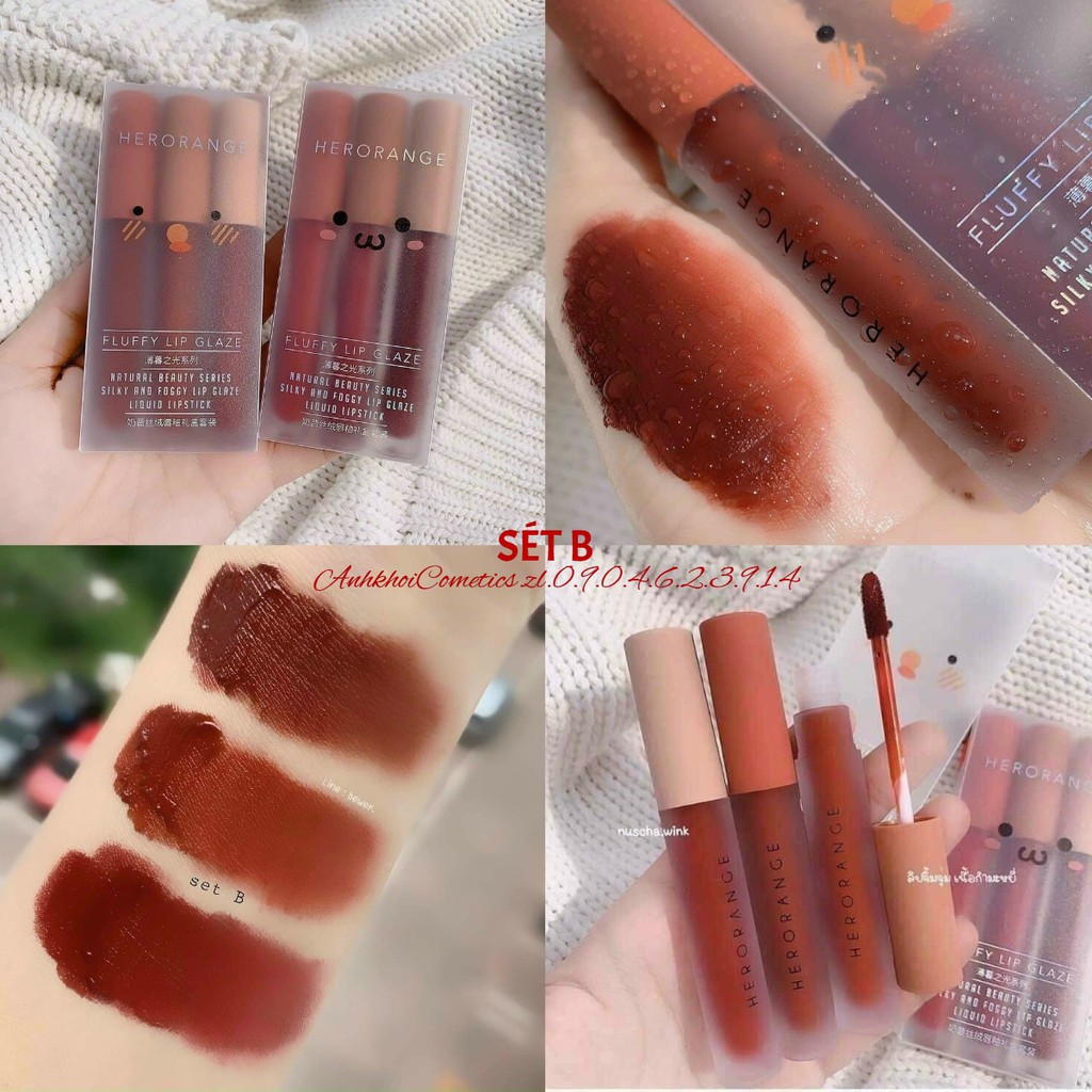[Mã COS1901 hoàn 8% xu đơn 250K] [sẵn cả A và B] Set 3 Son kem Hero Orange Fluffy | BigBuy360 - bigbuy360.vn