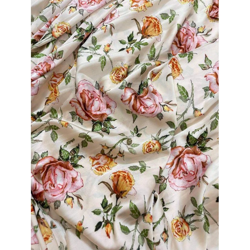Vải lụa satin hoa hồng
