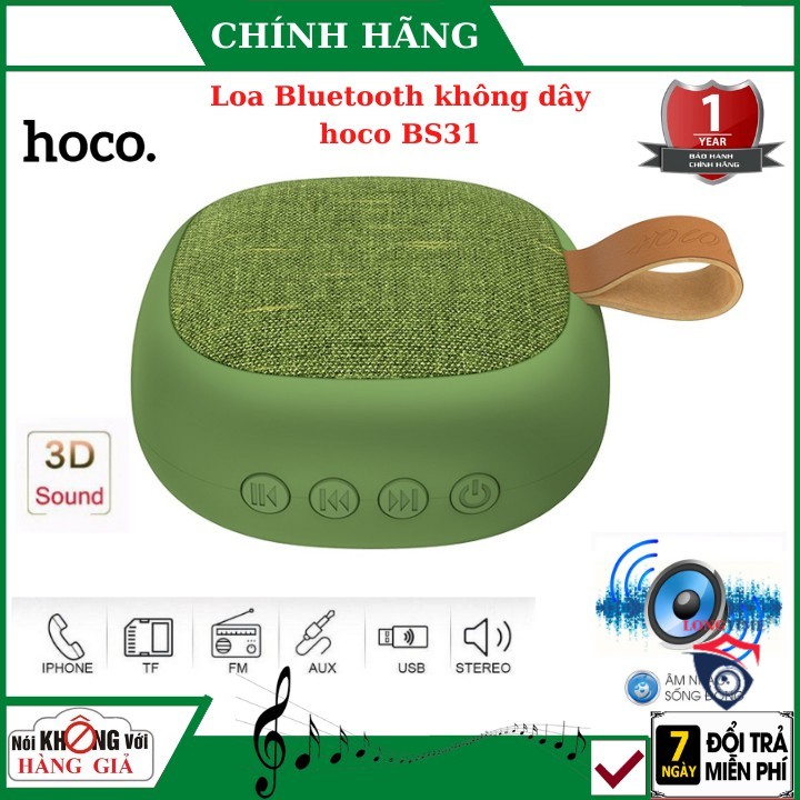 Loa Bluetooth không dây hoco BS31 V4.2 Pin 600mah , móc da hiện đại , trang bị đèn led thông báo