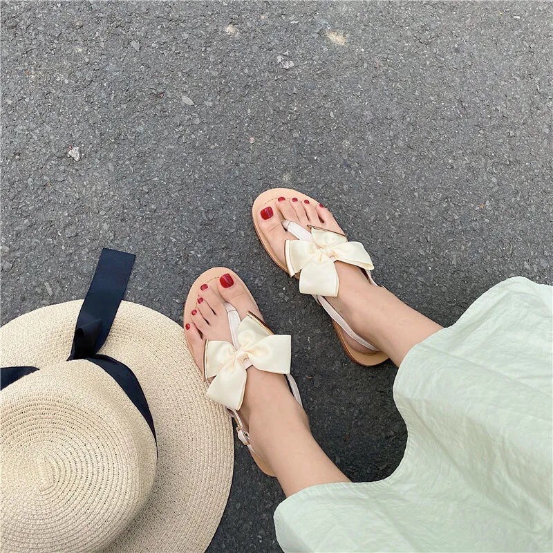 [ Order ] Giày Sandal Kẹp Nơ Đi Biển Không Gót