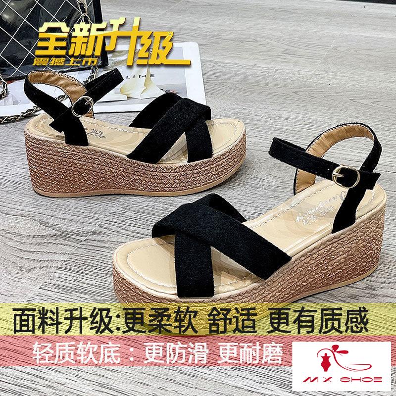 M & X~ Giày Sandal Cao Gót Đế Dày 2022 Cho Nữ Đi Biển La Mã
