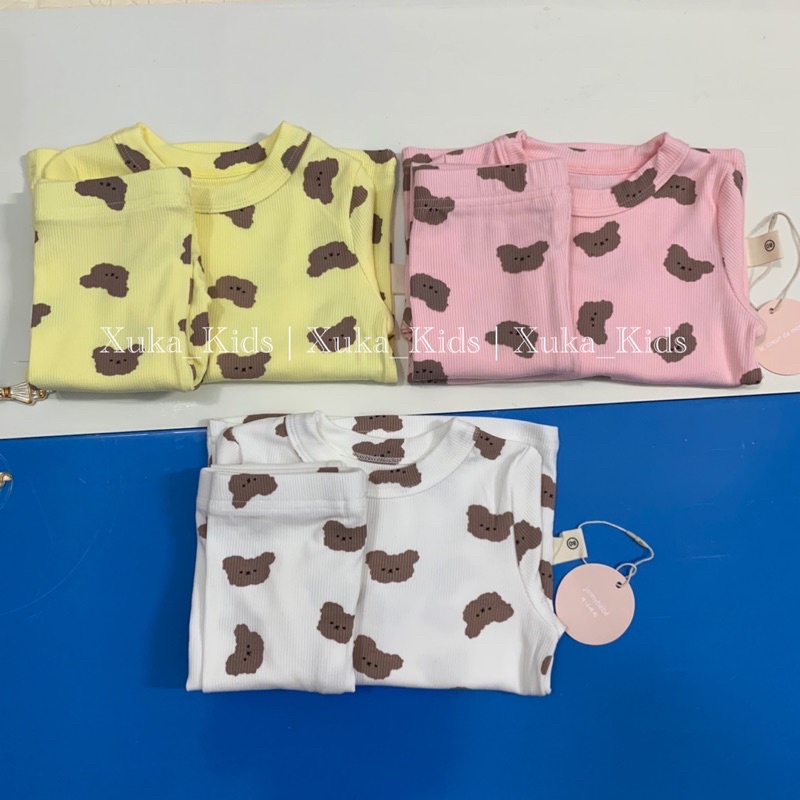 Bộ quần áo dài tay hình gấu mặc nhà Hàn Quốc cho bé [Jennybebe] Quần áo trẻ em Thu Đông 2021 [Ảnh thật Shop tự chụp]