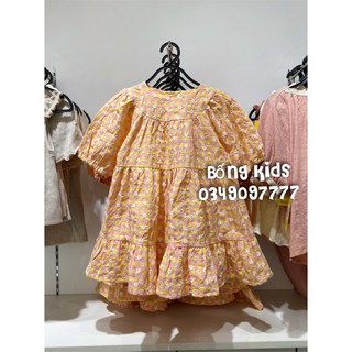 Váy midi bé gái kẻ ô cam zr