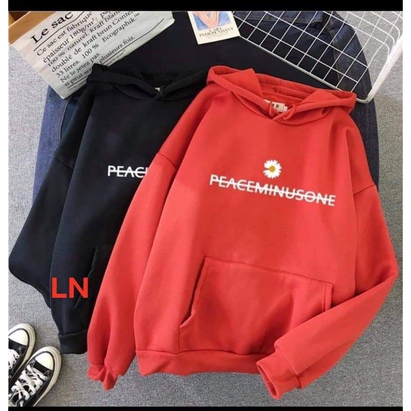 Áo hoodie hoa cúc peace chữ nhỏ gạch ngang ngực LN11 , áo thun nam nữ, áo thun, sét bộ mặc ở nhà, áo nỉ ấm - LEEDA MODY