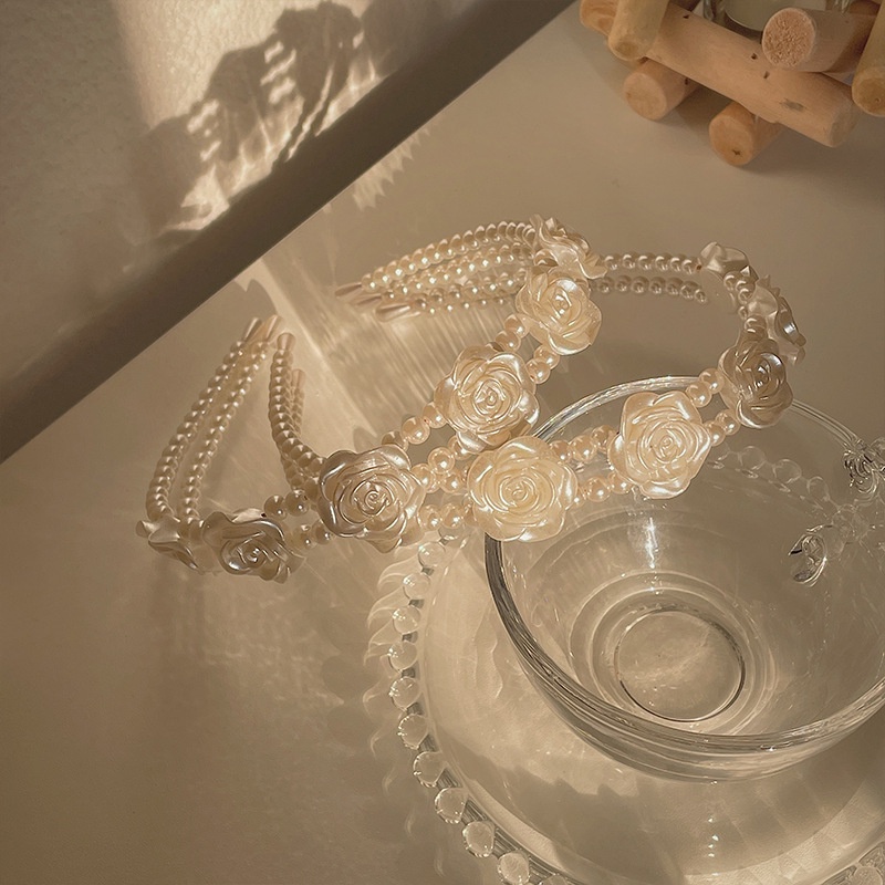 iF YOU Dây Buộc Tóc Đính Hoa Hồng Ngọc Trai Phong Cách Vintage Thanh Lịch Cho Nữ