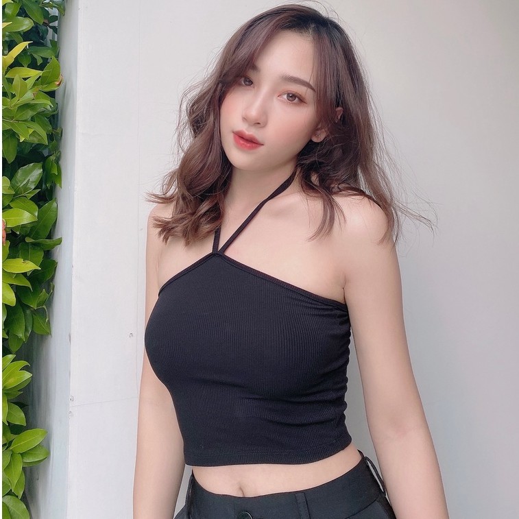 Áo Croptop Nữ Cổ Yếm Cột Dây Hoa Nhí FreesizeThun Gân LA BOUTIQUE | BigBuy360 - bigbuy360.vn