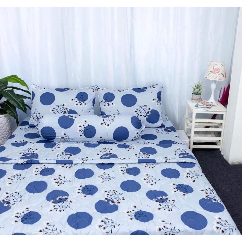 Bộ drap 1m2 + mền Thắng Lợi chần cotton 100% chuẩn logo CTY (ga giường 5 món)