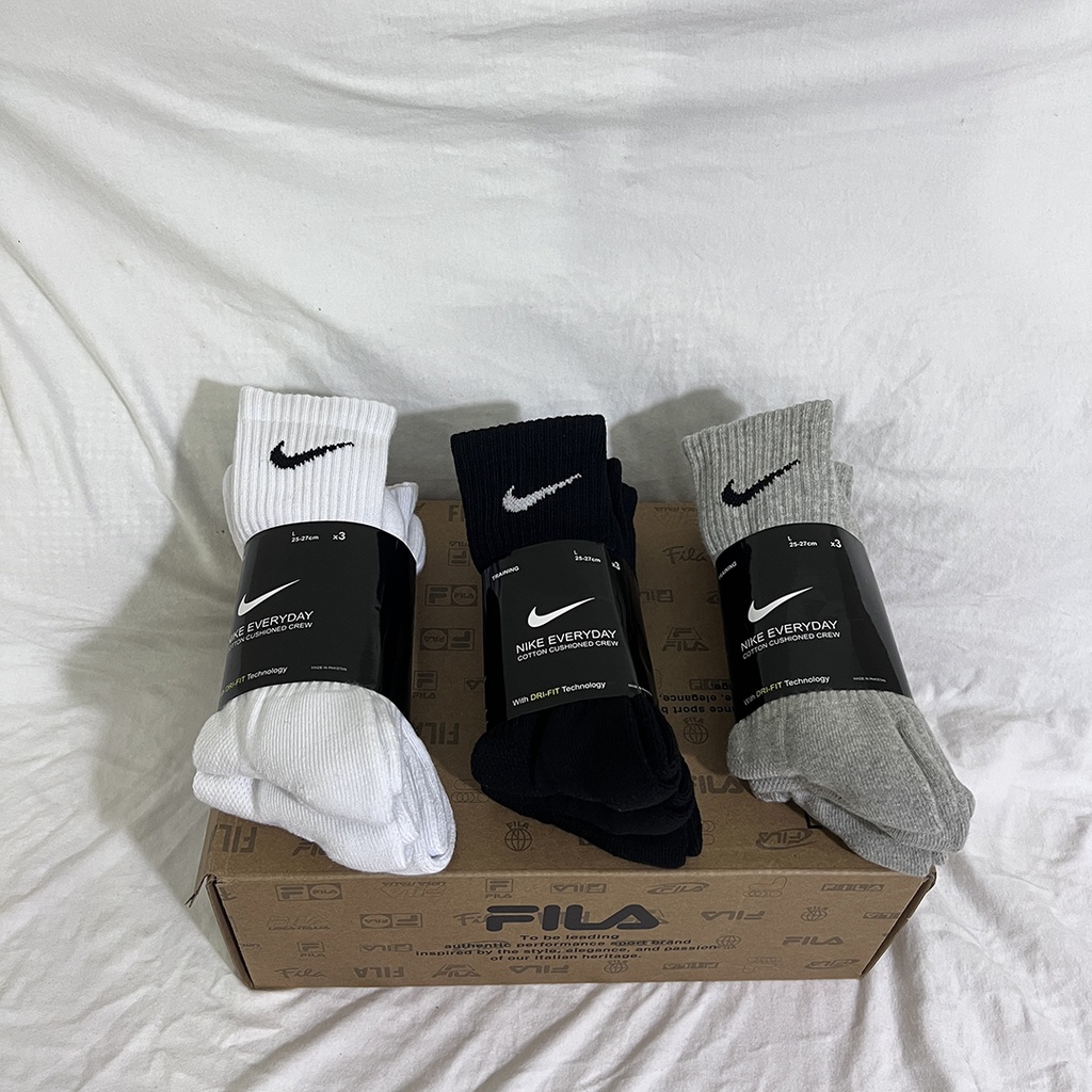 Combo 3 pack 3 đôi tất thể thao Nike cao cổ Drifit ( 1 pack trắng - 1 pack đen - 1 - pack xám )  - Free ship + Quà tặng